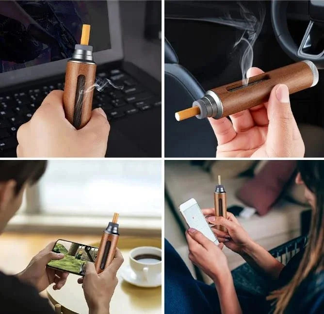 Cendrier de Voiture Portable Premium en Noyer