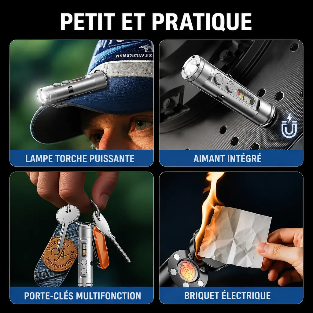 Lampe Torche d'Urgence 4-en-1 avec Briquet Électrique