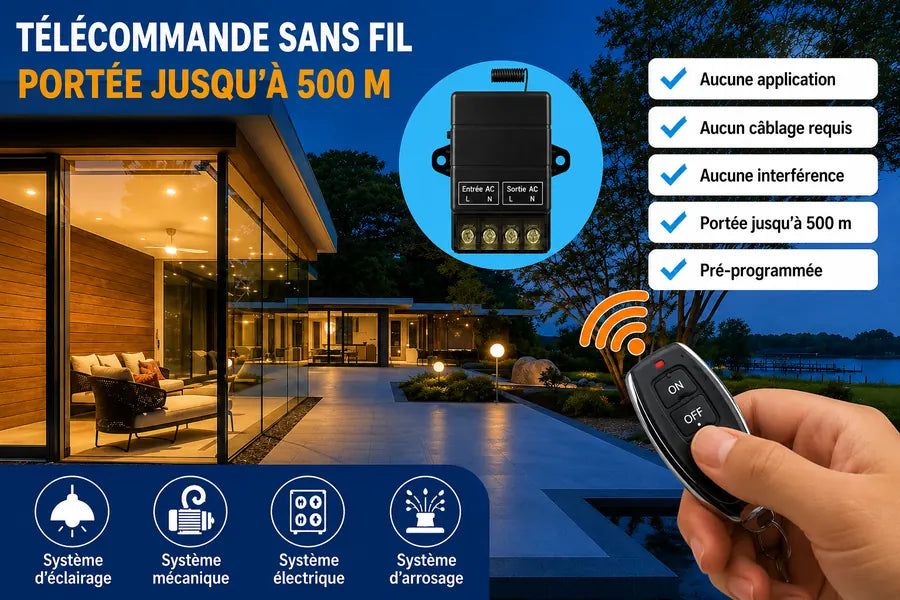 Contrôlez Vos Appareils Jusqu'à 500 Mètres de Distance – Télécommande Sans Fil avec Double Interrupteur